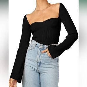 Womens Sweetheart Neck Ribbed Sweater